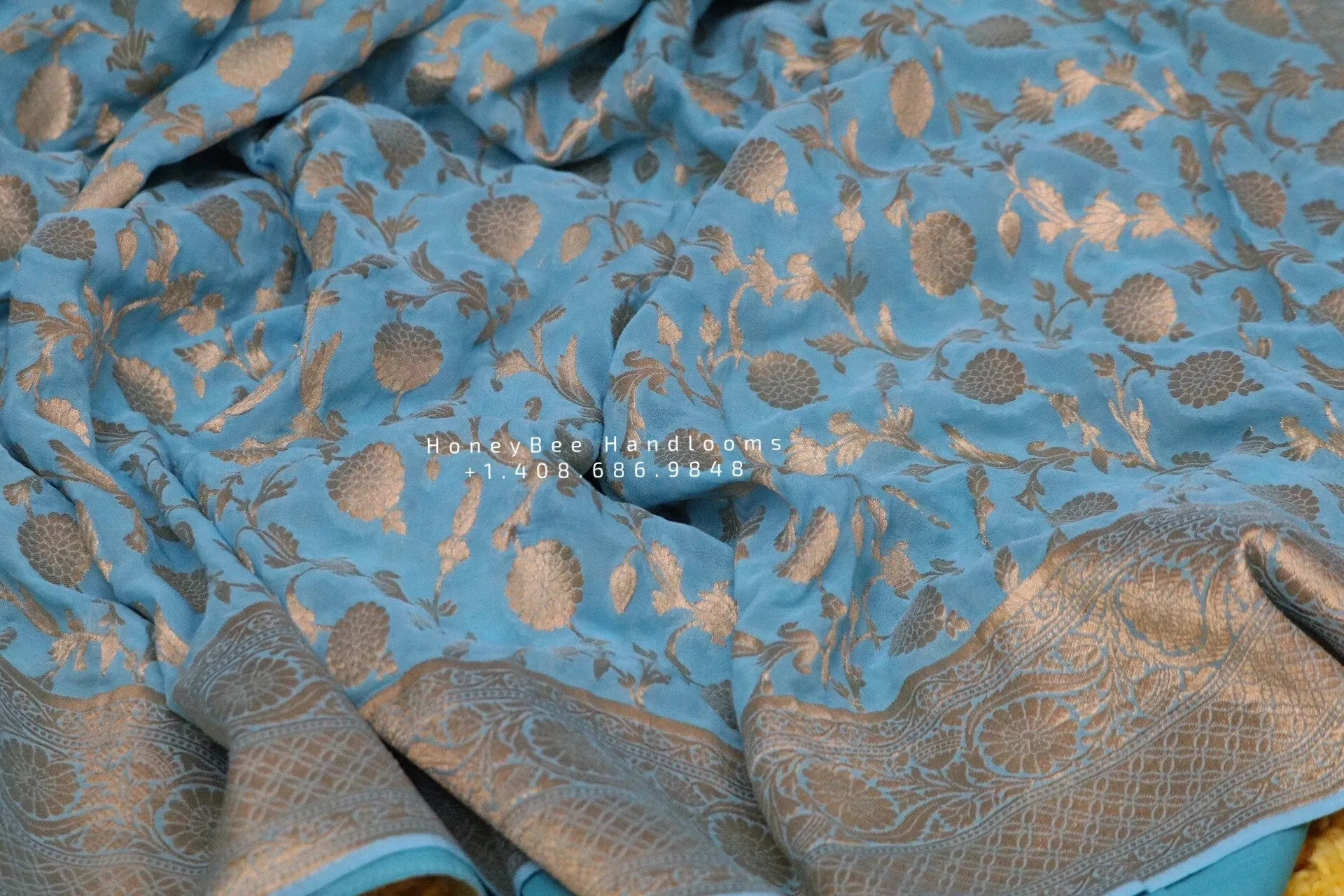 Georgette saree,lyte weight saree,gift saree,evening saree,partywear saree,banaras georgette,handloom saree,blue saree,navaratri saree