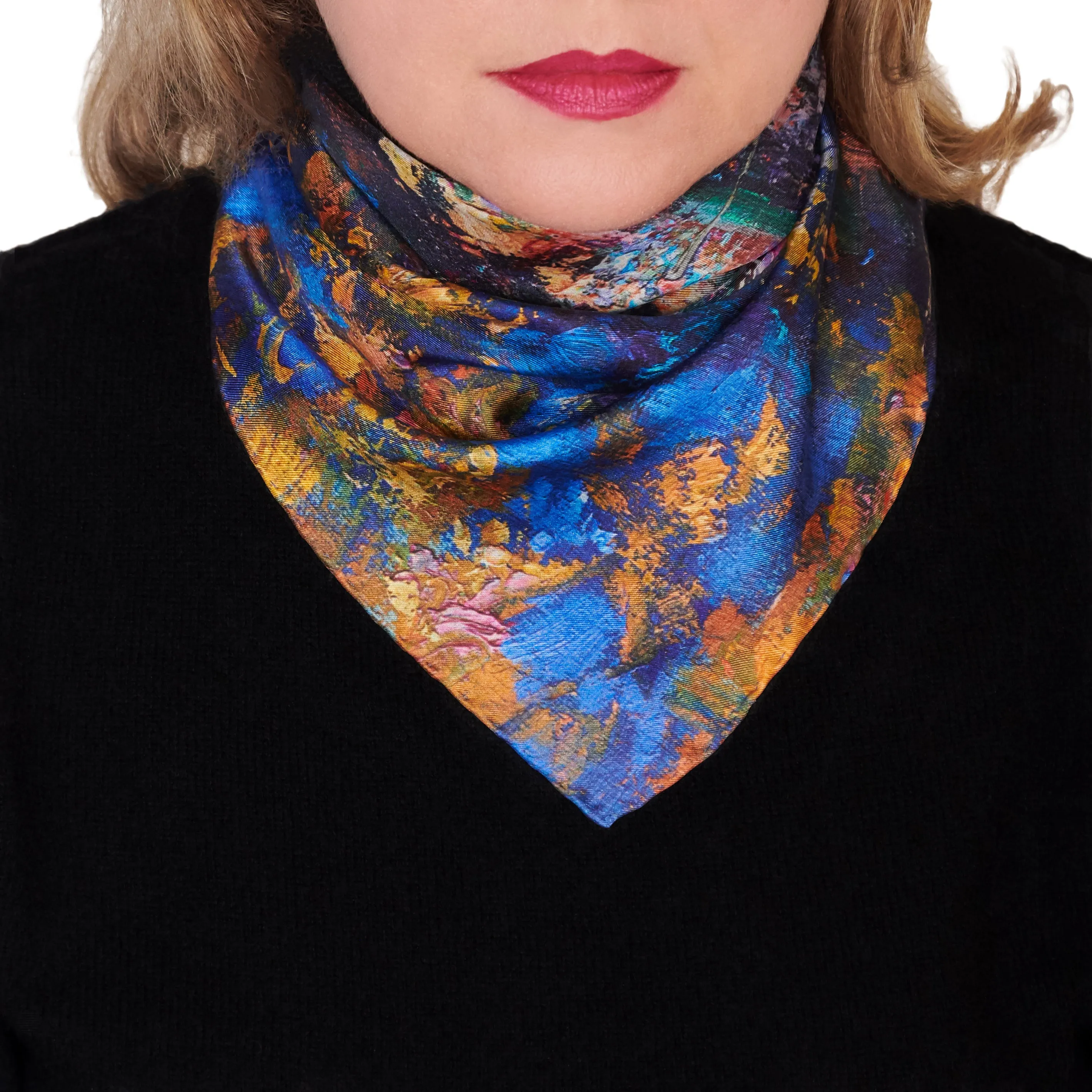 Golden Leaves, 16.5-inch Square Italian Silk Scarf