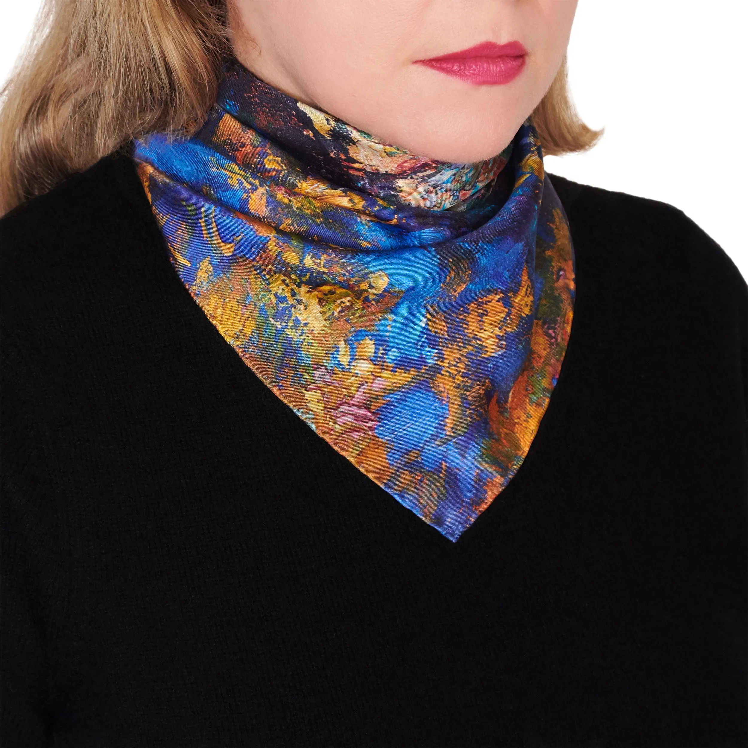 Golden Leaves, 16.5-inch Square Italian Silk Scarf