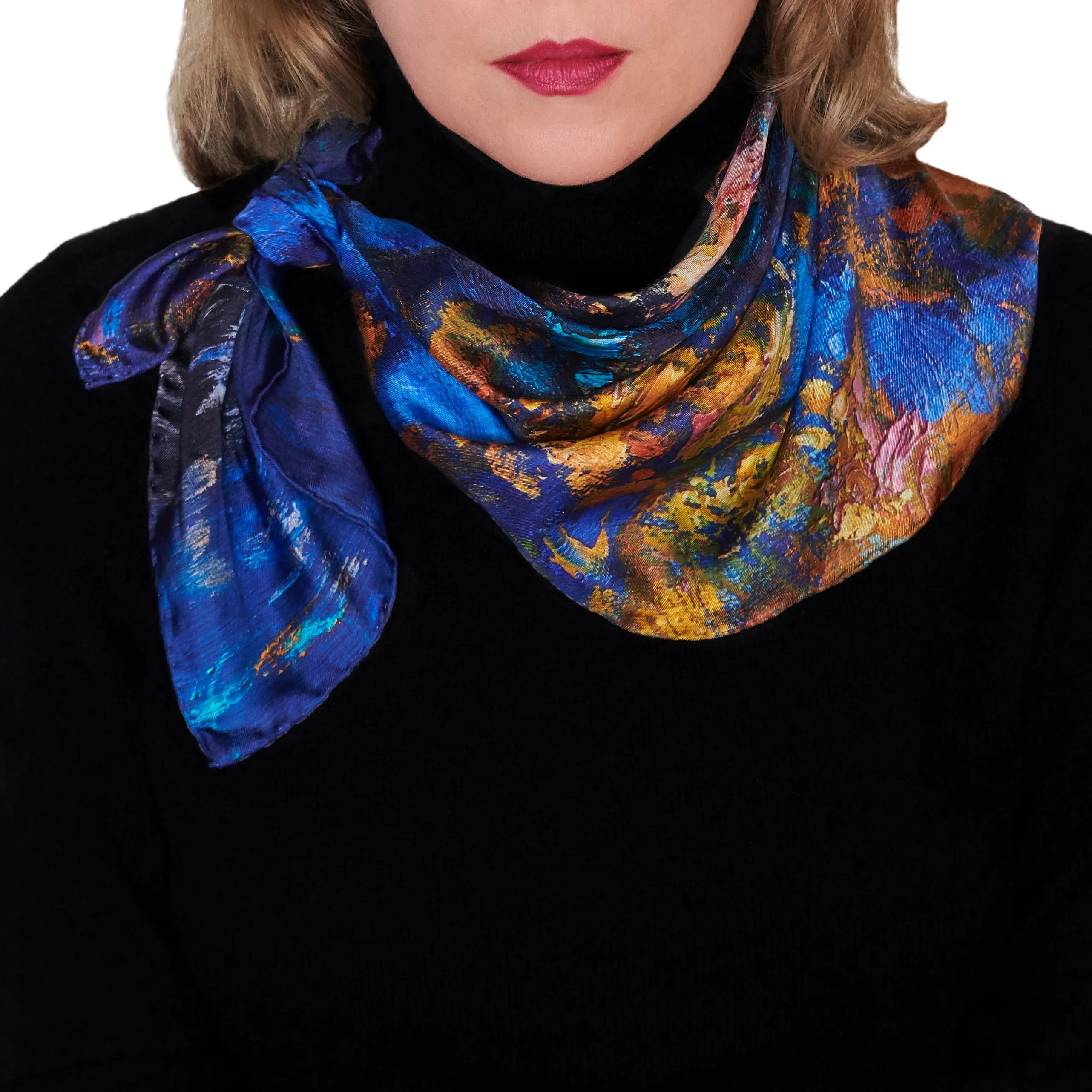 Golden Leaves, 25.5-inch Square Italian Silk Scarf