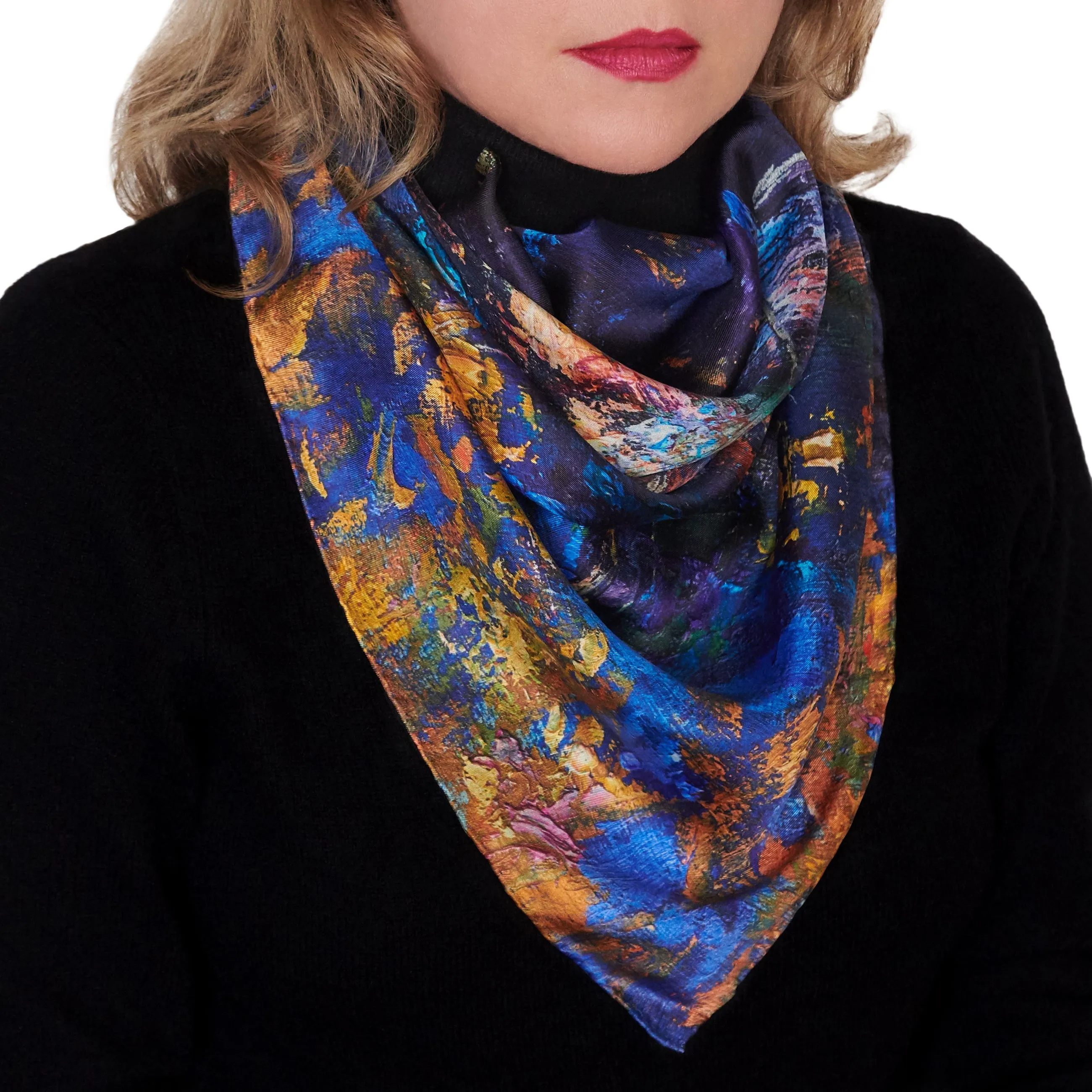 Golden Leaves, 25.5-inch Square Italian Silk Scarf