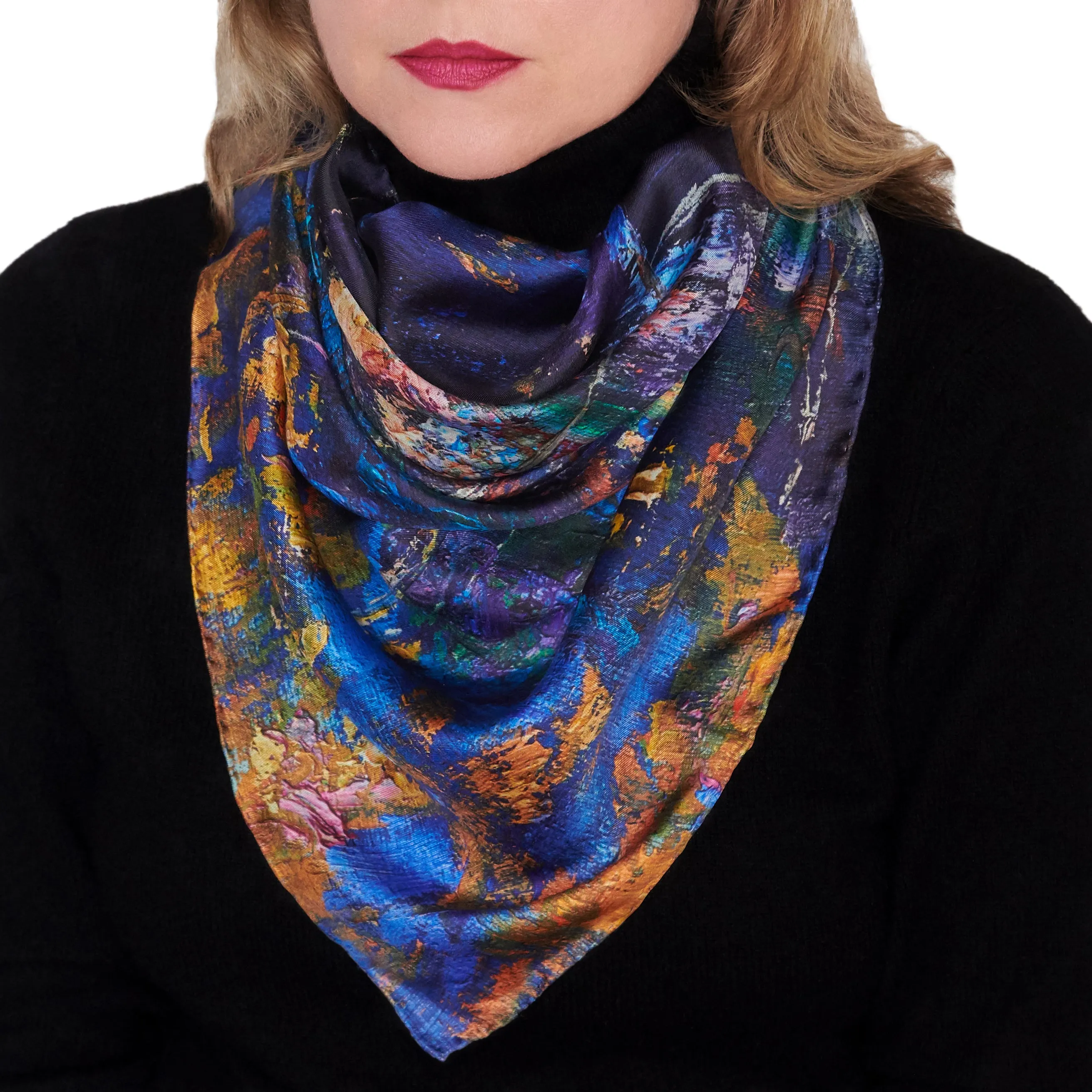 Golden Leaves, 25.5-inch Square Italian Silk Scarf