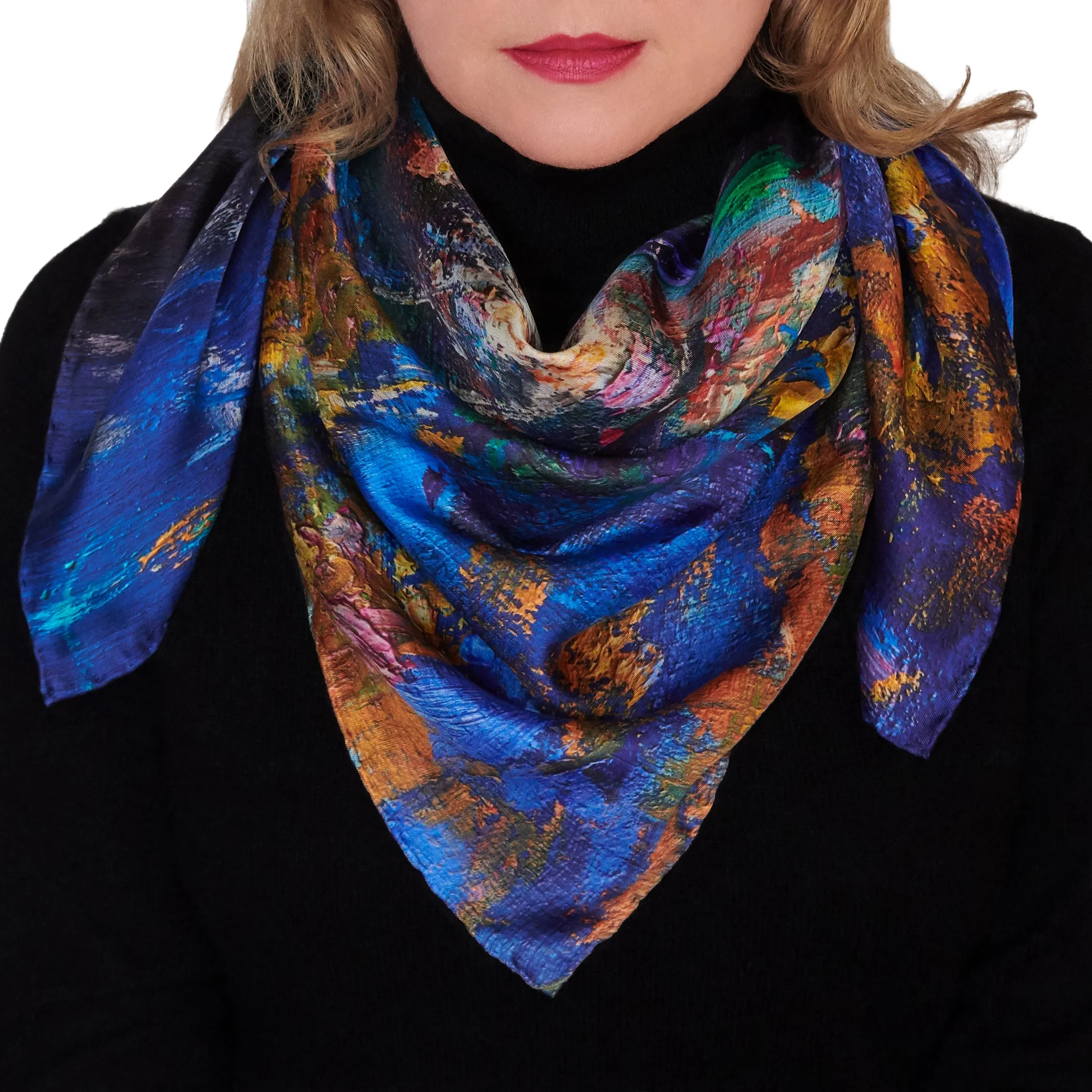 Golden Leaves, 35-inch Square Italian Silk Scarf