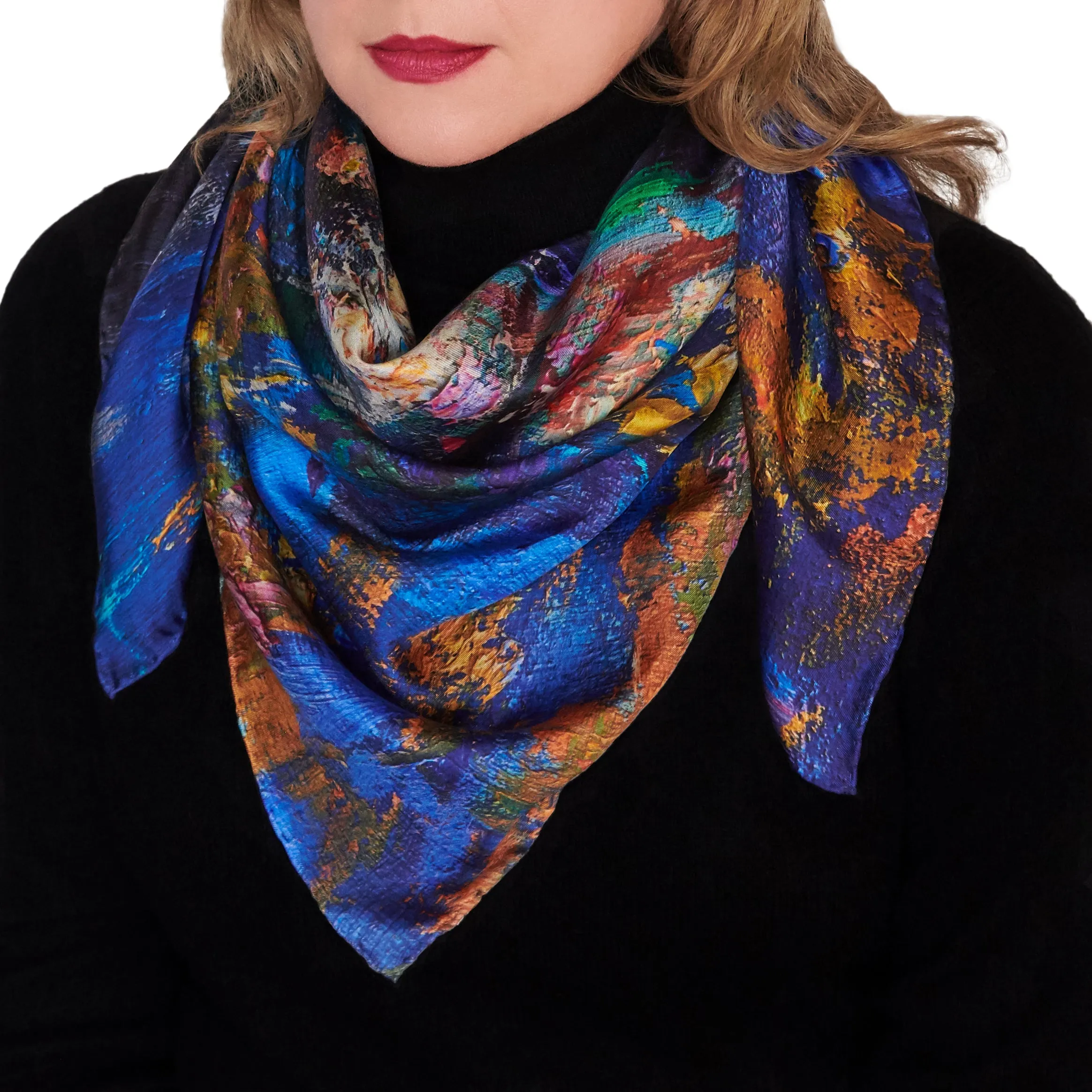 Golden Leaves, 35-inch Square Italian Silk Scarf