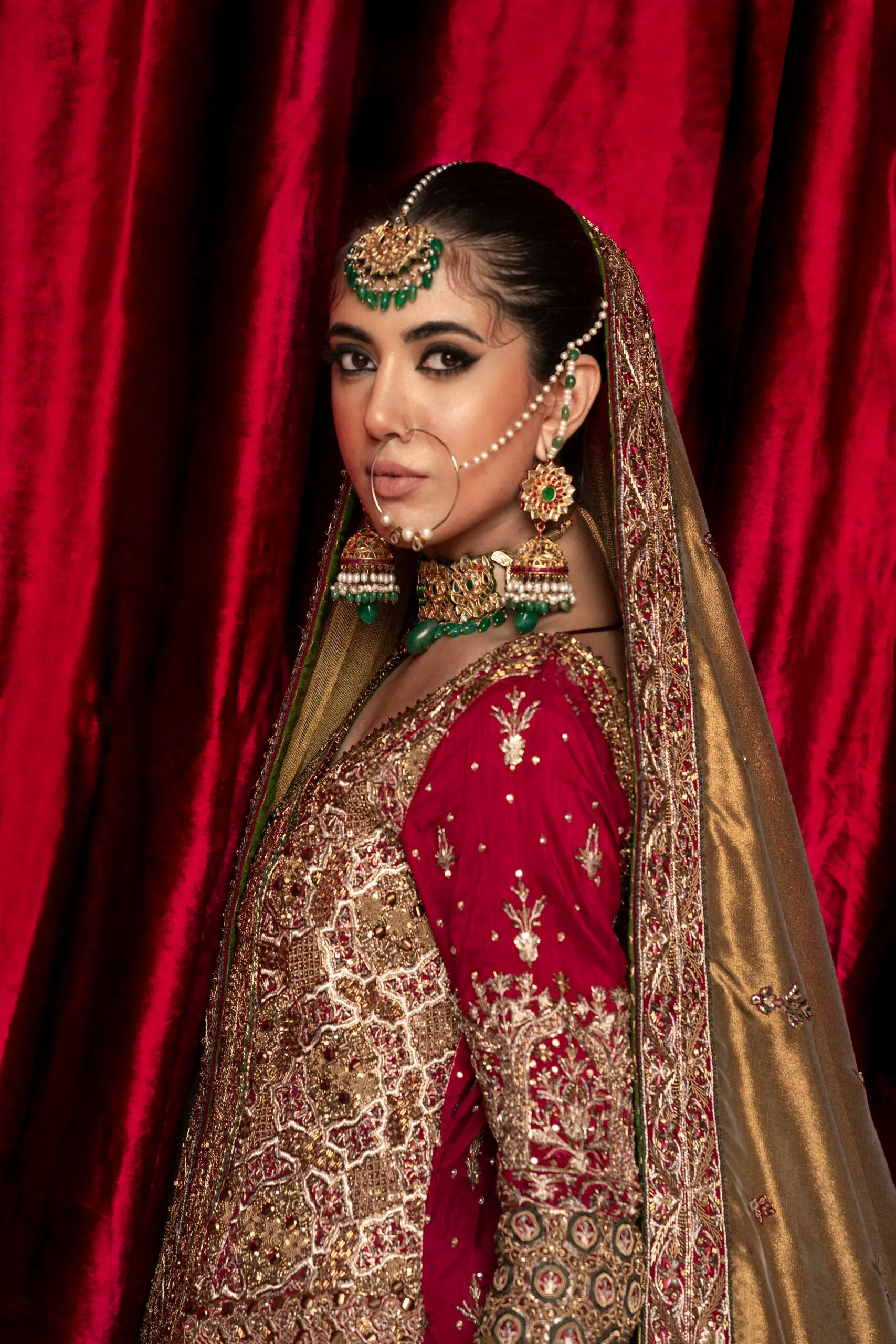 Golden Maroon Lehenga Bridal Pakistani Wedding Dresses