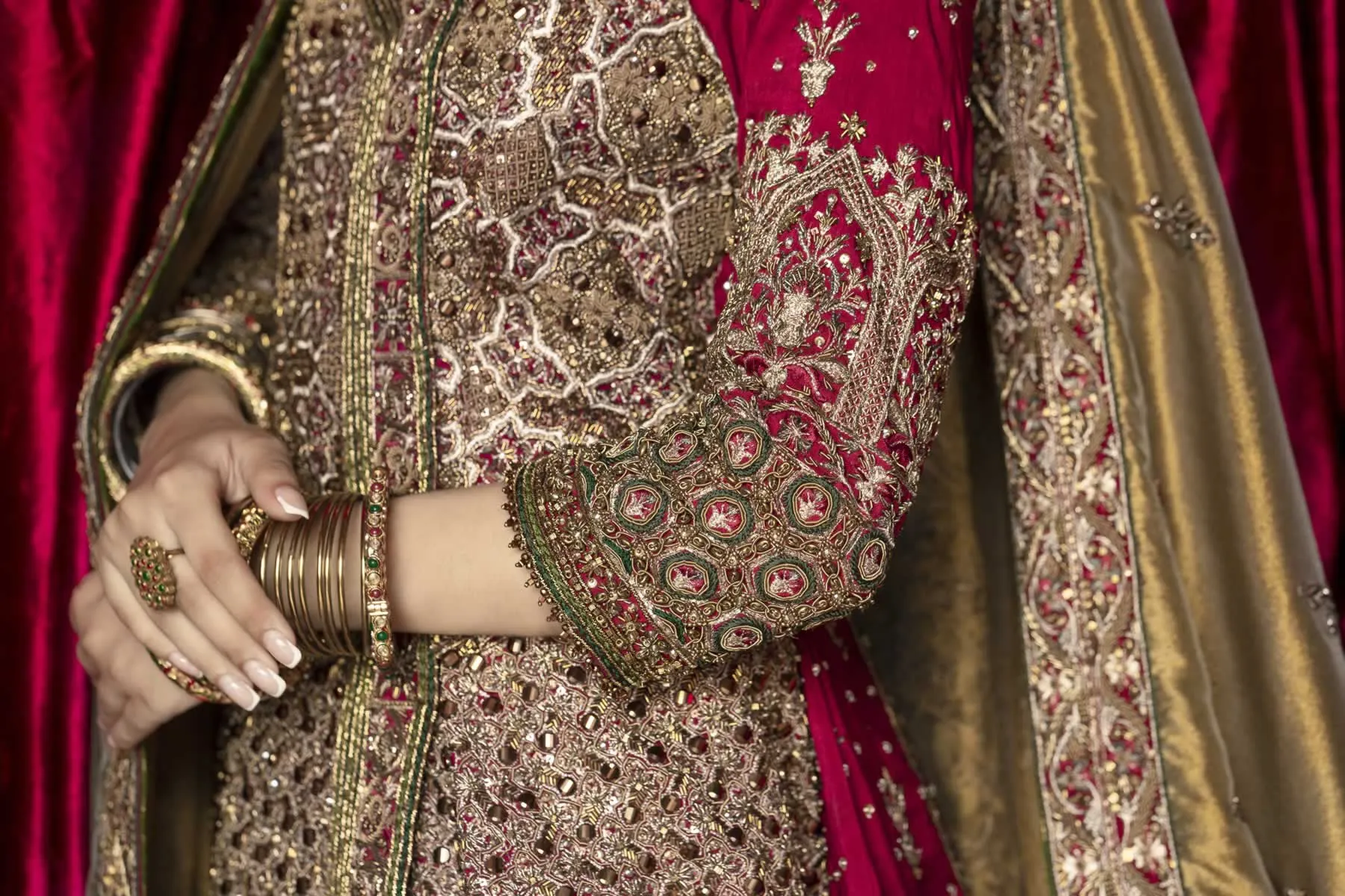 Golden Maroon Lehenga Bridal Pakistani Wedding Dresses