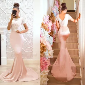 Gorgeous Lace Mermaid Bridesmaid Dresses Short-Sleeve