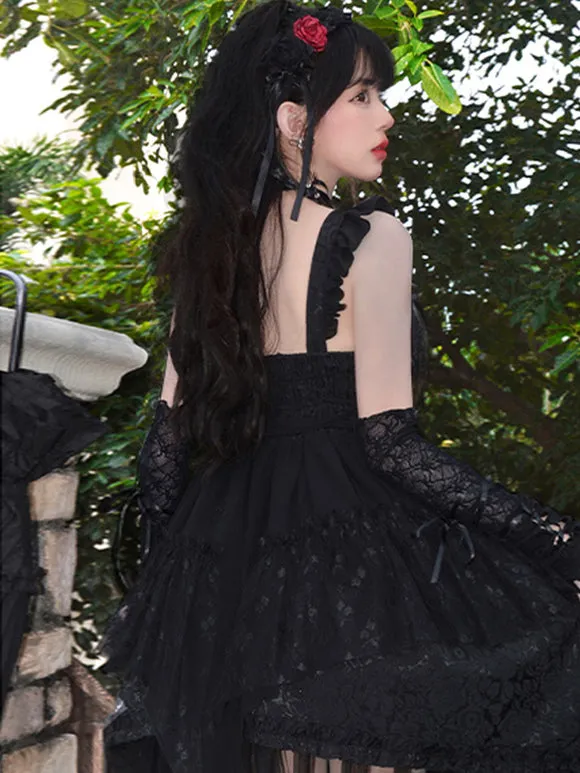 Gothic Lolita Dresses Ruffles Lace Black Apricot