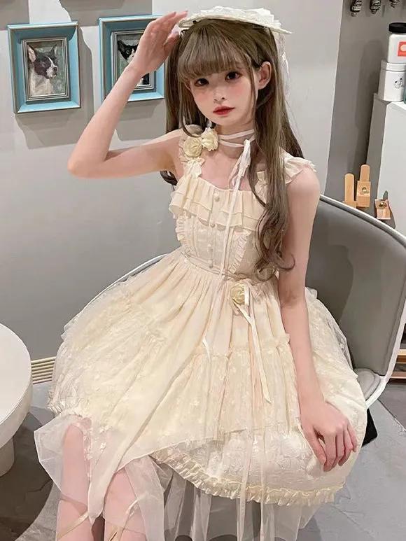 Gothic Lolita Dresses Ruffles Lace Black Apricot