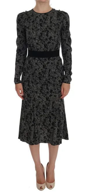 Gray Silk Stretch Sheath Long Sleeve Dress
