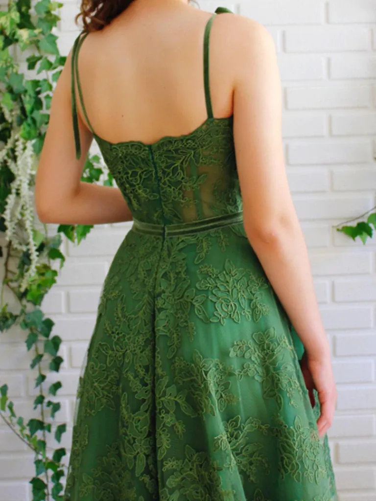 Green Lace Prom Dresses, Green Lace Long Formal Graduation Dresses