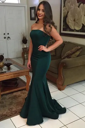 Green Mermaid Strapless Off Shoulder Simple Cheap Long Prom Dresses, MP244