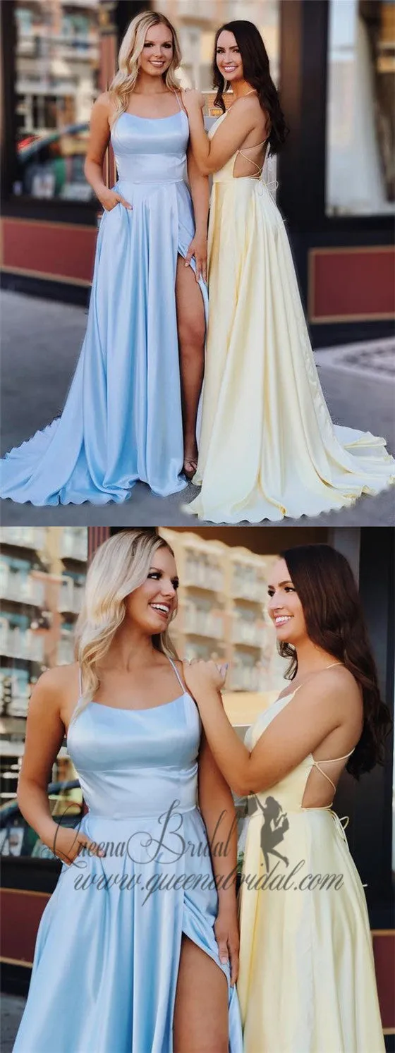 Green Prom Dresses with Pocket Long Backless Slit Formal Evening Ball Gowns, QB0336