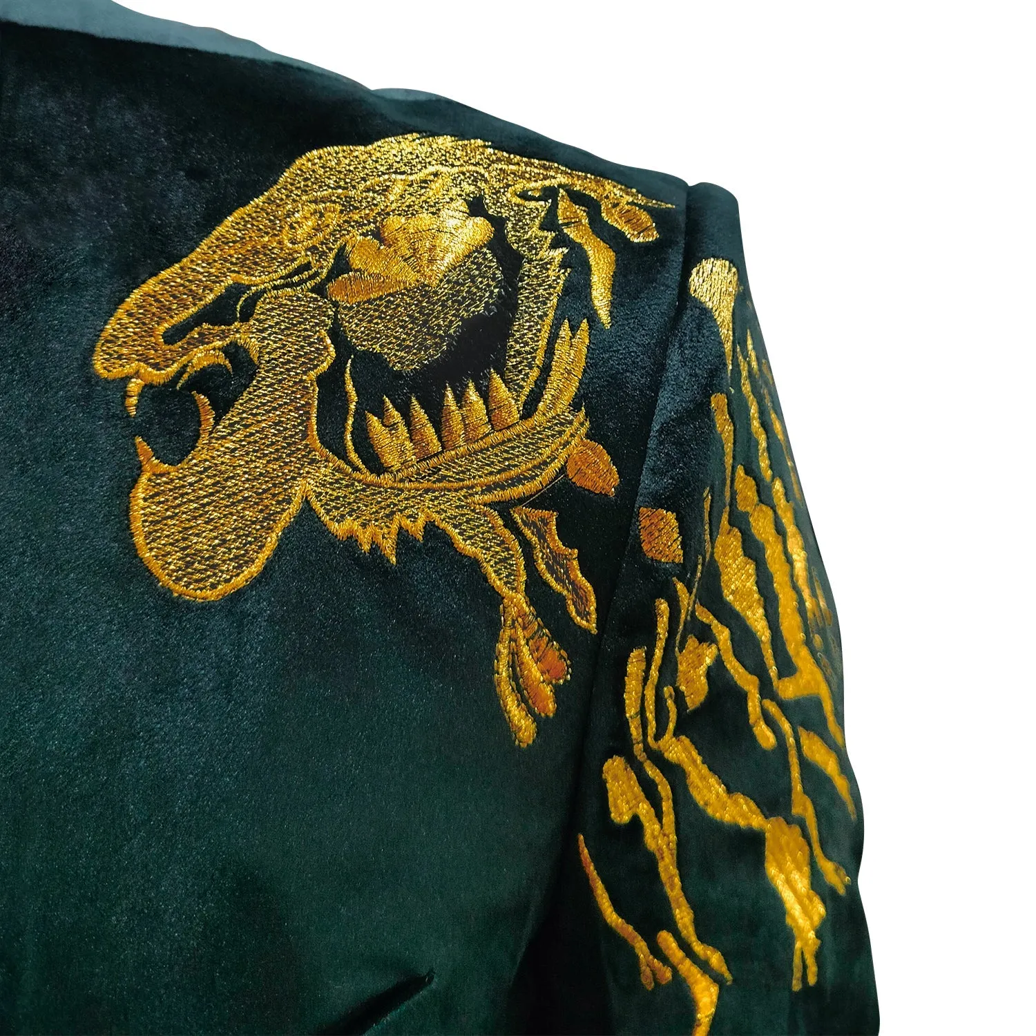Green Velvet Blazer with Gold Embroidery