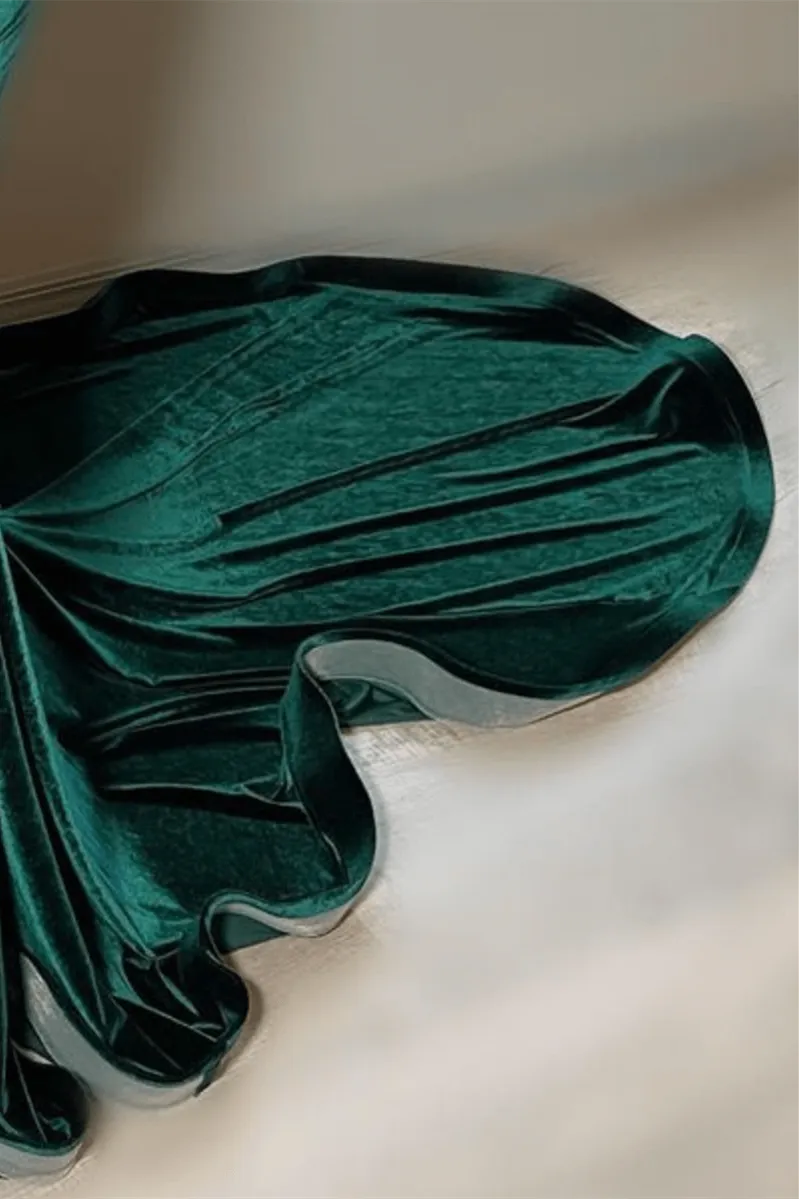Green Velvet Mermaid Beadings Sheer Tulle Sexy Prom Dress
