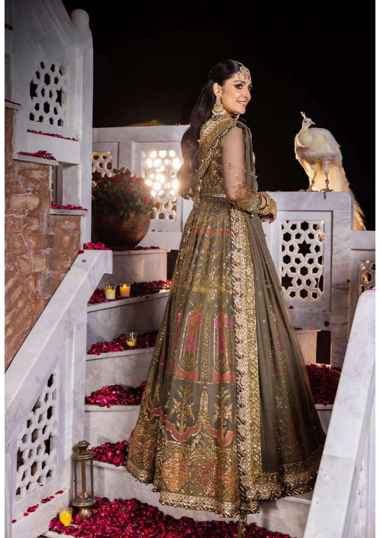 Grey Embroidered Pakistani Wedding Dress in Kalidar Pishwas Style