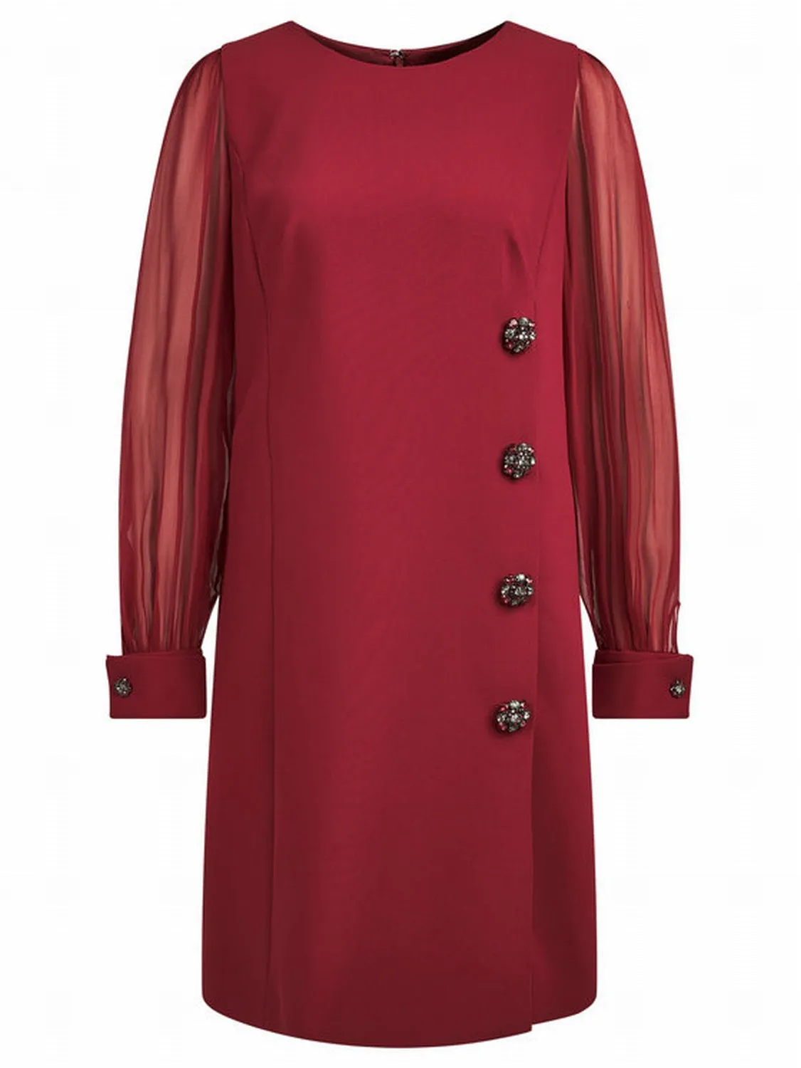 GUNY STRETCH VISCOSE DRESS WITH SILK CHIFFON SLEEVES
