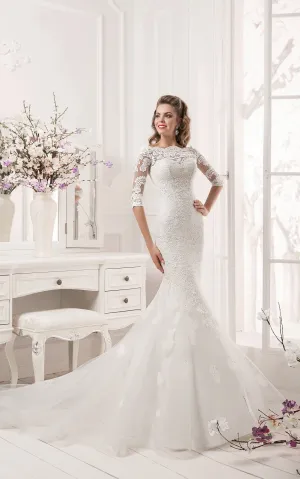 Half Sleeve Scalloped Neckline Lace Mermaid Dress-714173