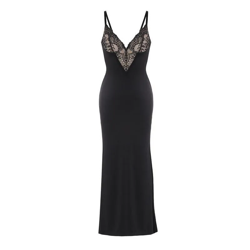 Halter Lace Dresses Black Long Dresses Gowns Built-in Shapewear