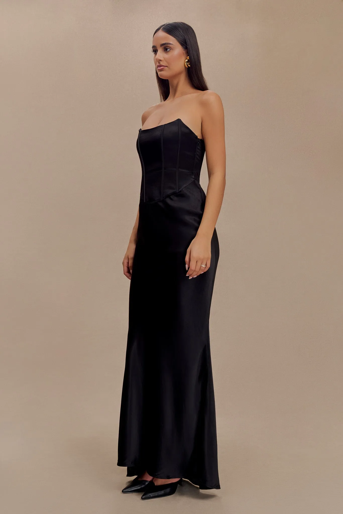Harlow Satin Strapless Maxi Dress - Black