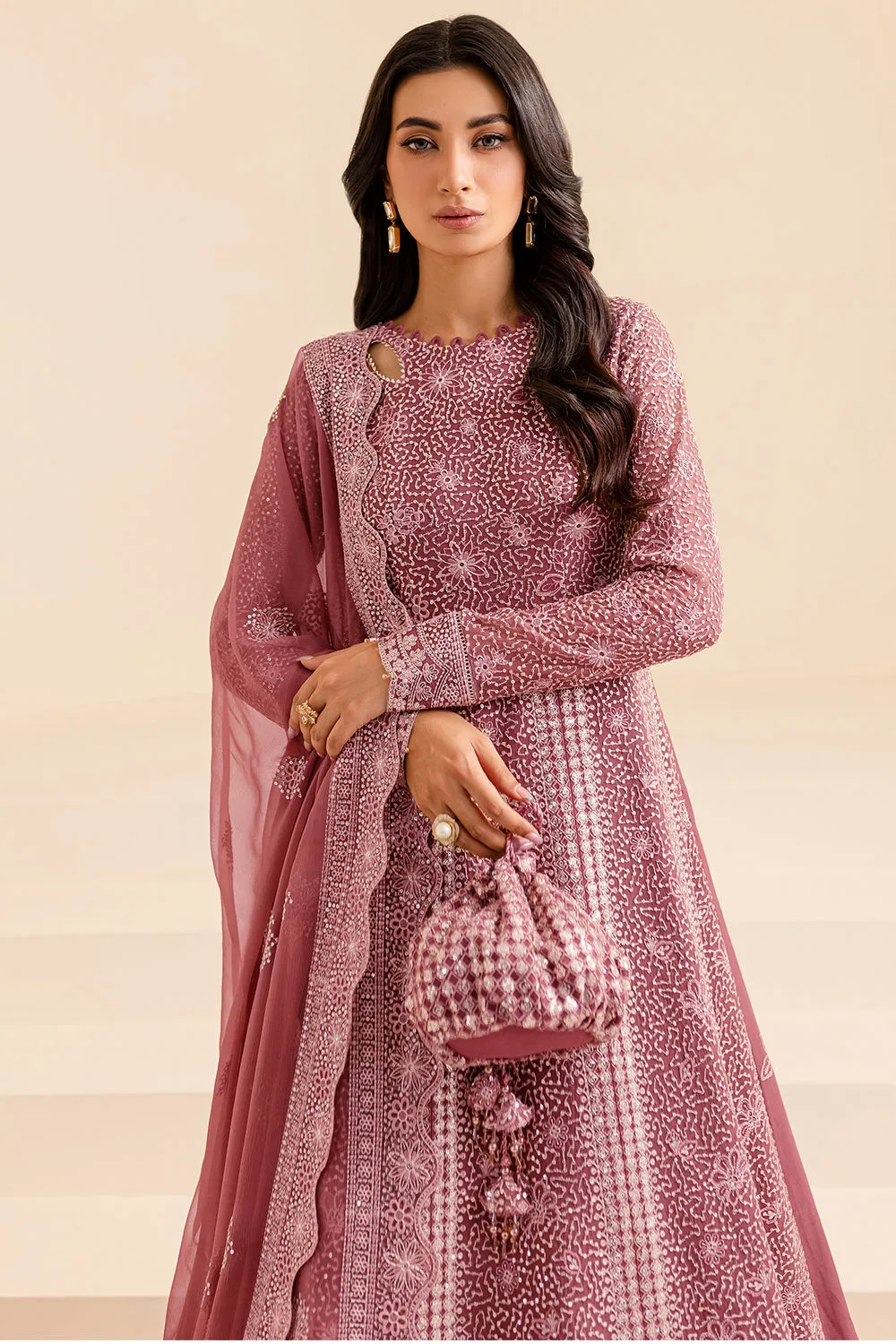 Heavily Embellished Lilac shade Pakistani Wedding Dress in Pishwas Style