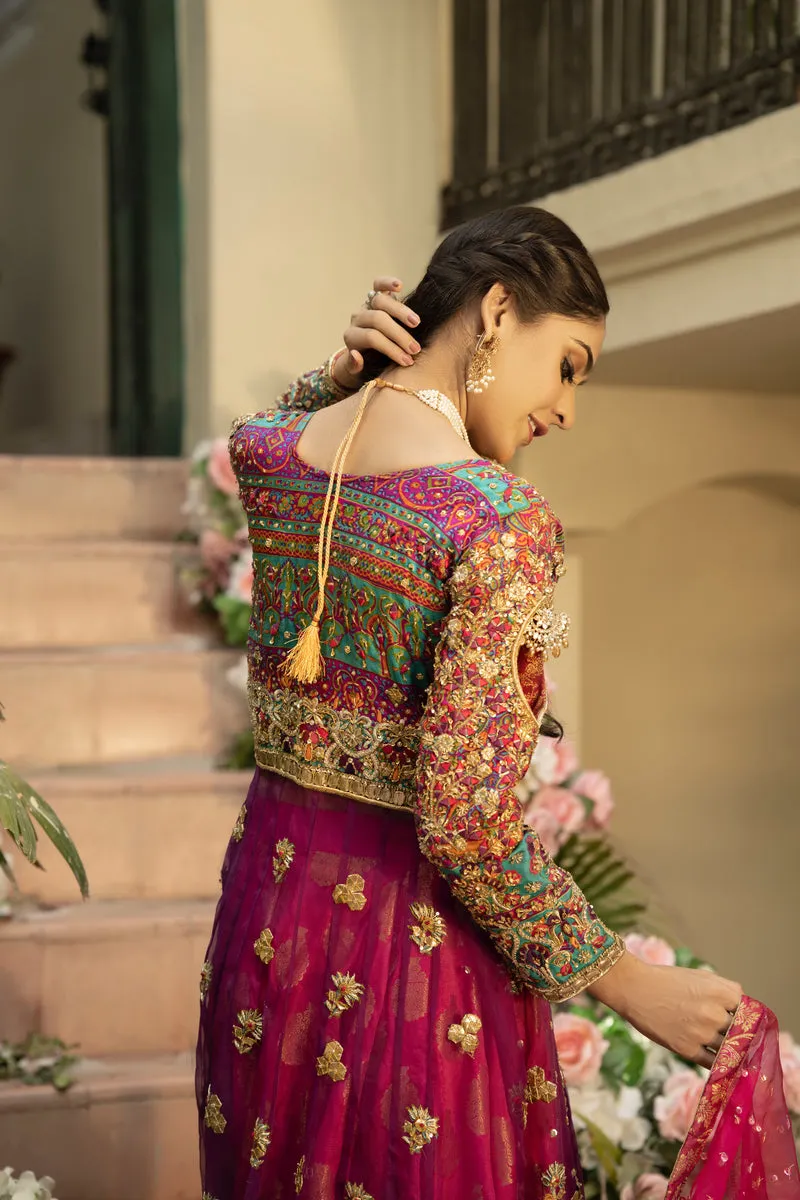 Hot Pink Lehenga and Open Frock Pakistani Bridal Dress