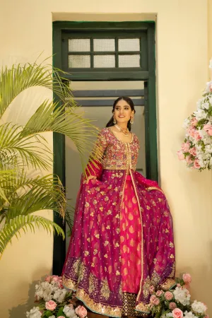 Hot Pink Lehenga and Open Frock Pakistani Bridal Dress