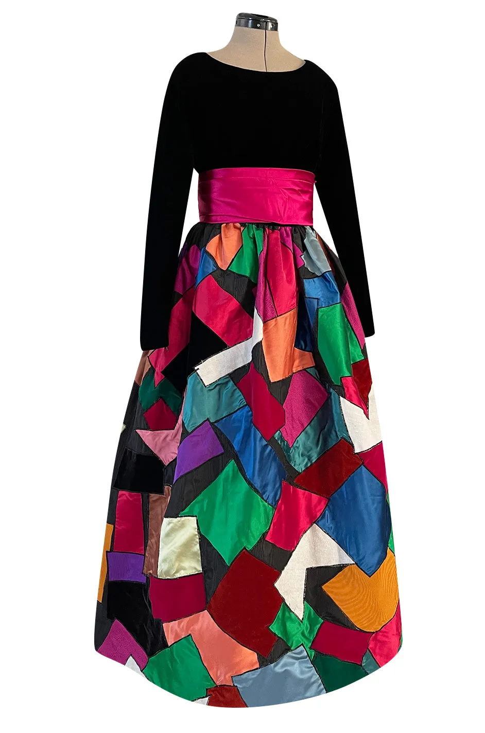 Iconic Fall 1980 Possible Yves Saint Laurent Haute Couture Dress Patchwork & Velvet Dress