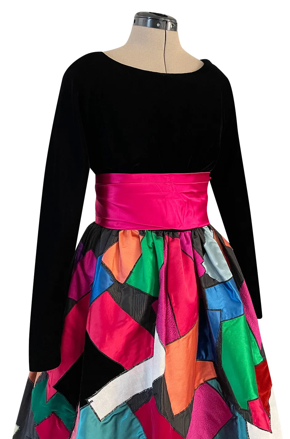 Iconic Fall 1980 Possible Yves Saint Laurent Haute Couture Dress Patchwork & Velvet Dress