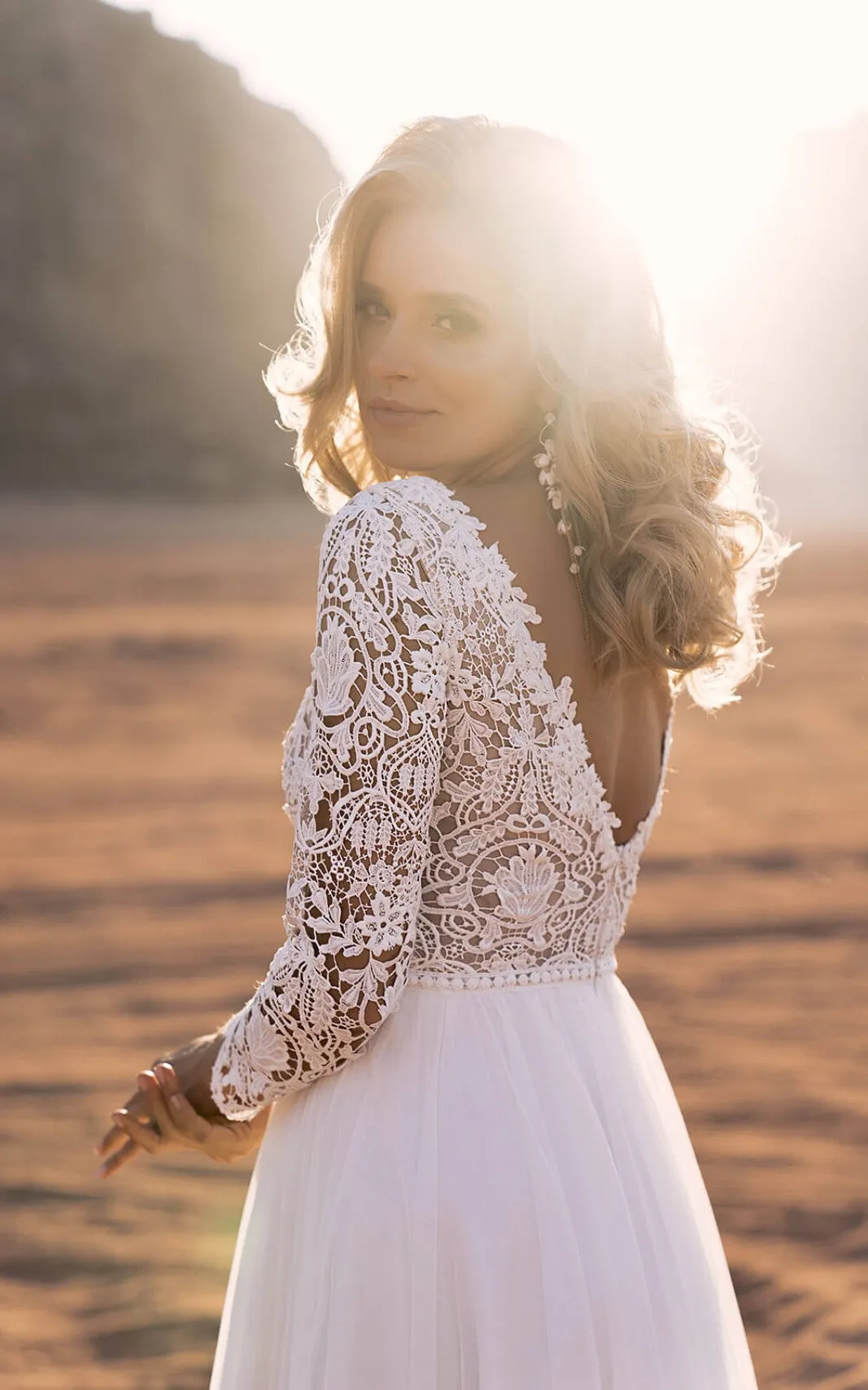 Illusion Back Chiffon Beach Wedding Dress with A-Line and Bateau Neckline-716665