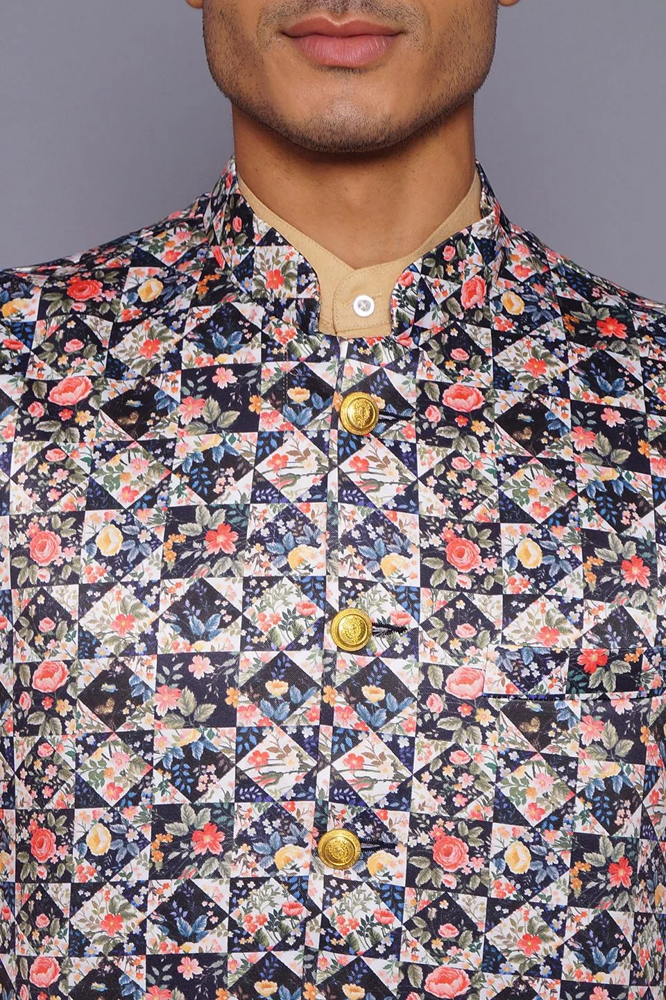 Imported Rayon MulticolouRed Modi Nehru Jacket