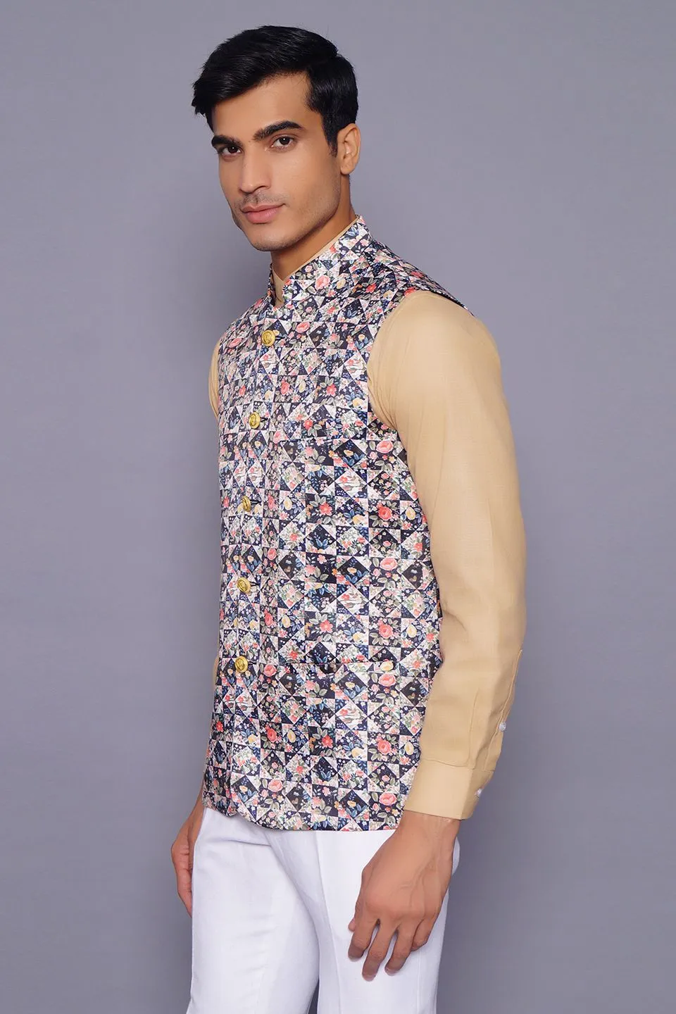 Imported Rayon MulticolouRed Modi Nehru Jacket