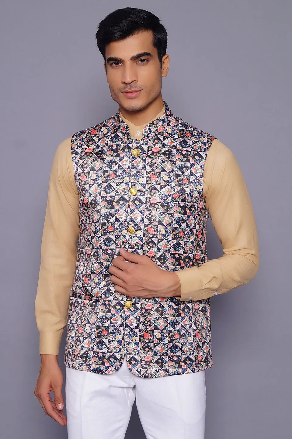 Imported Rayon MulticolouRed Modi Nehru Jacket
