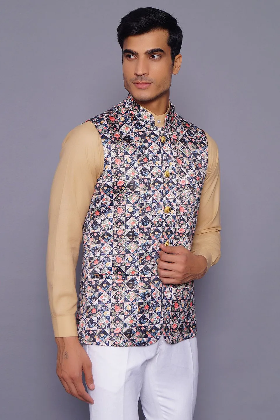 Imported Rayon MulticolouRed Modi Nehru Jacket