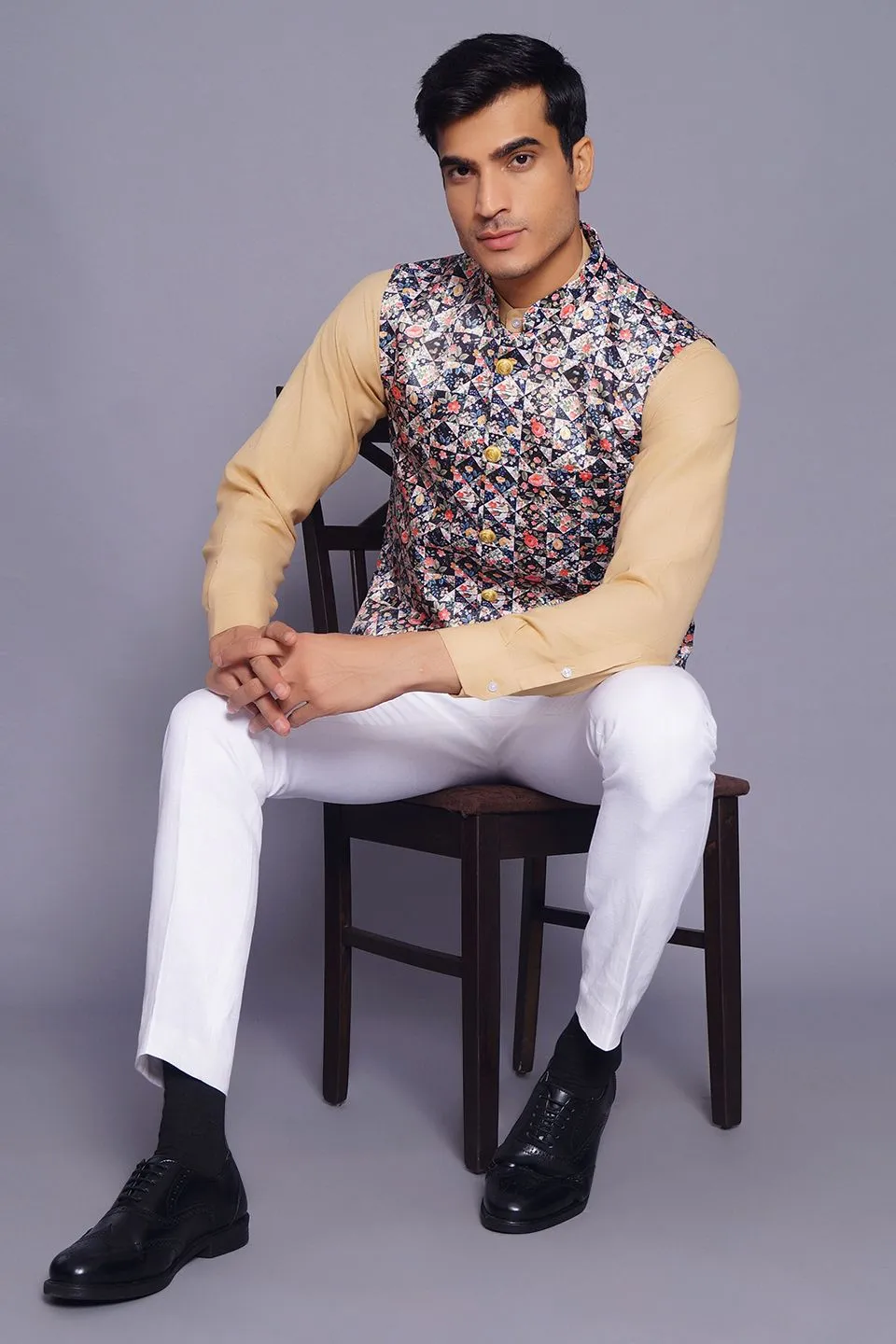 Imported Rayon MulticolouRed Modi Nehru Jacket