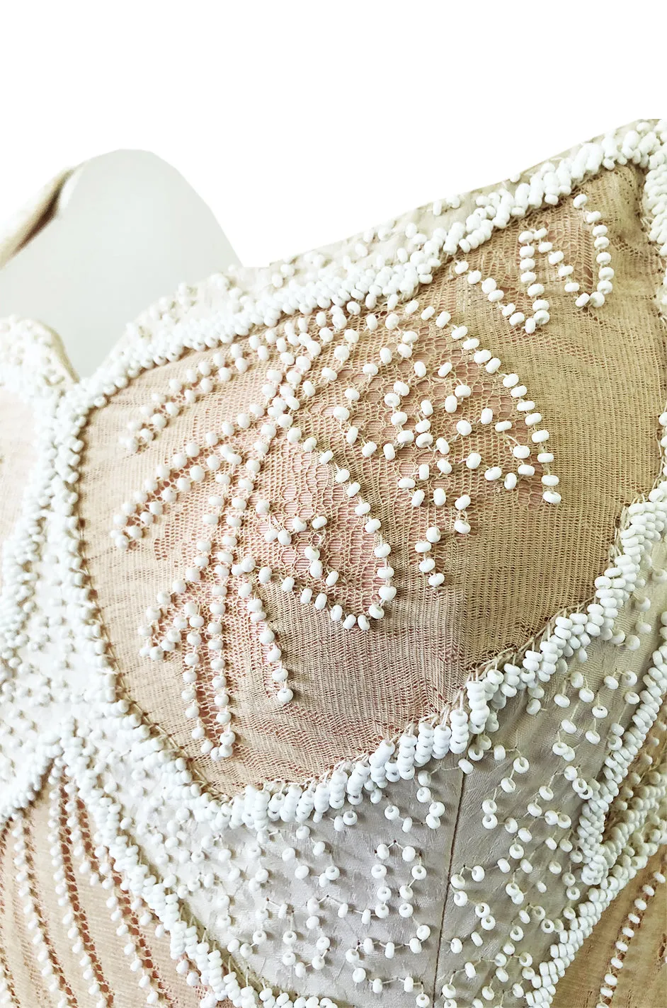 Incredible 1950s Harvey Berin Couture Densely Beaded Ivory Silk Dress