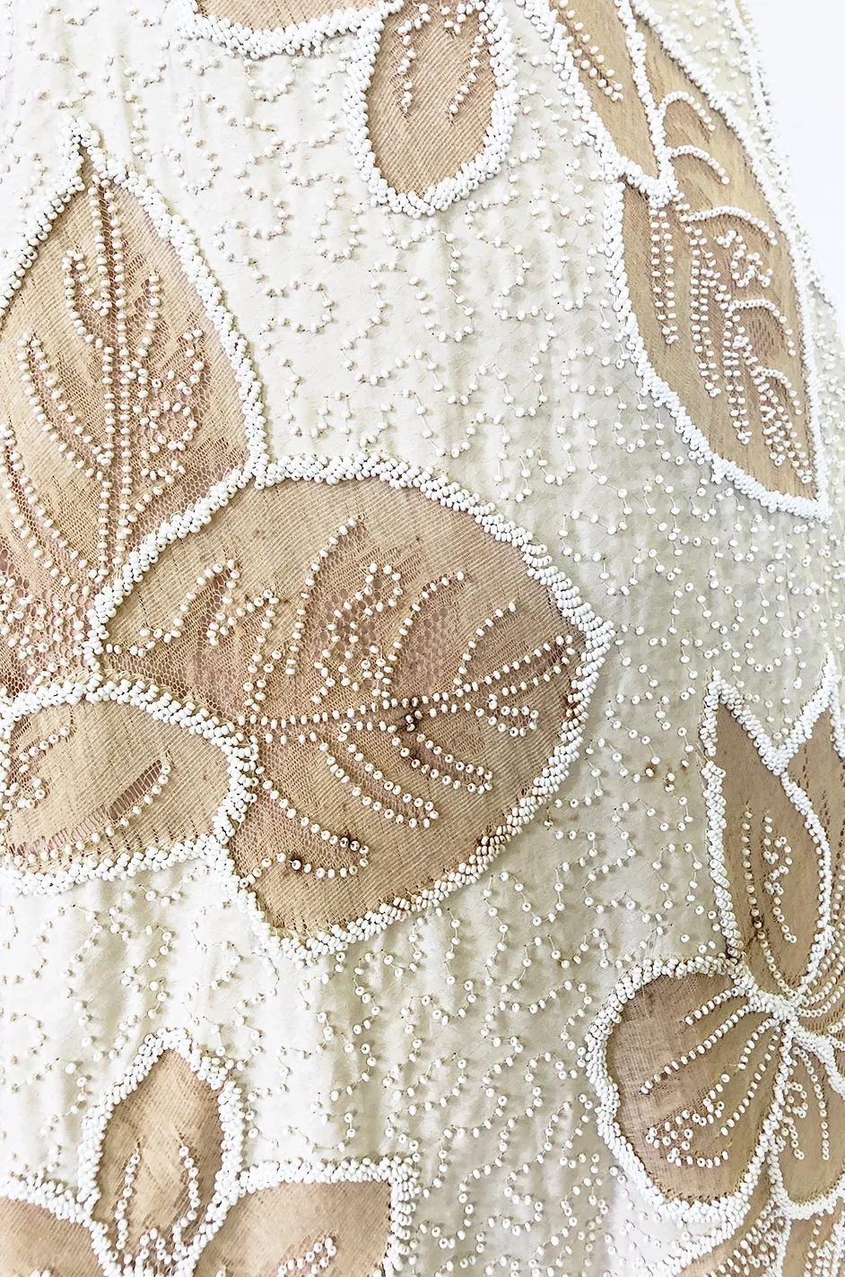 Incredible 1950s Harvey Berin Couture Densely Beaded Ivory Silk Dress