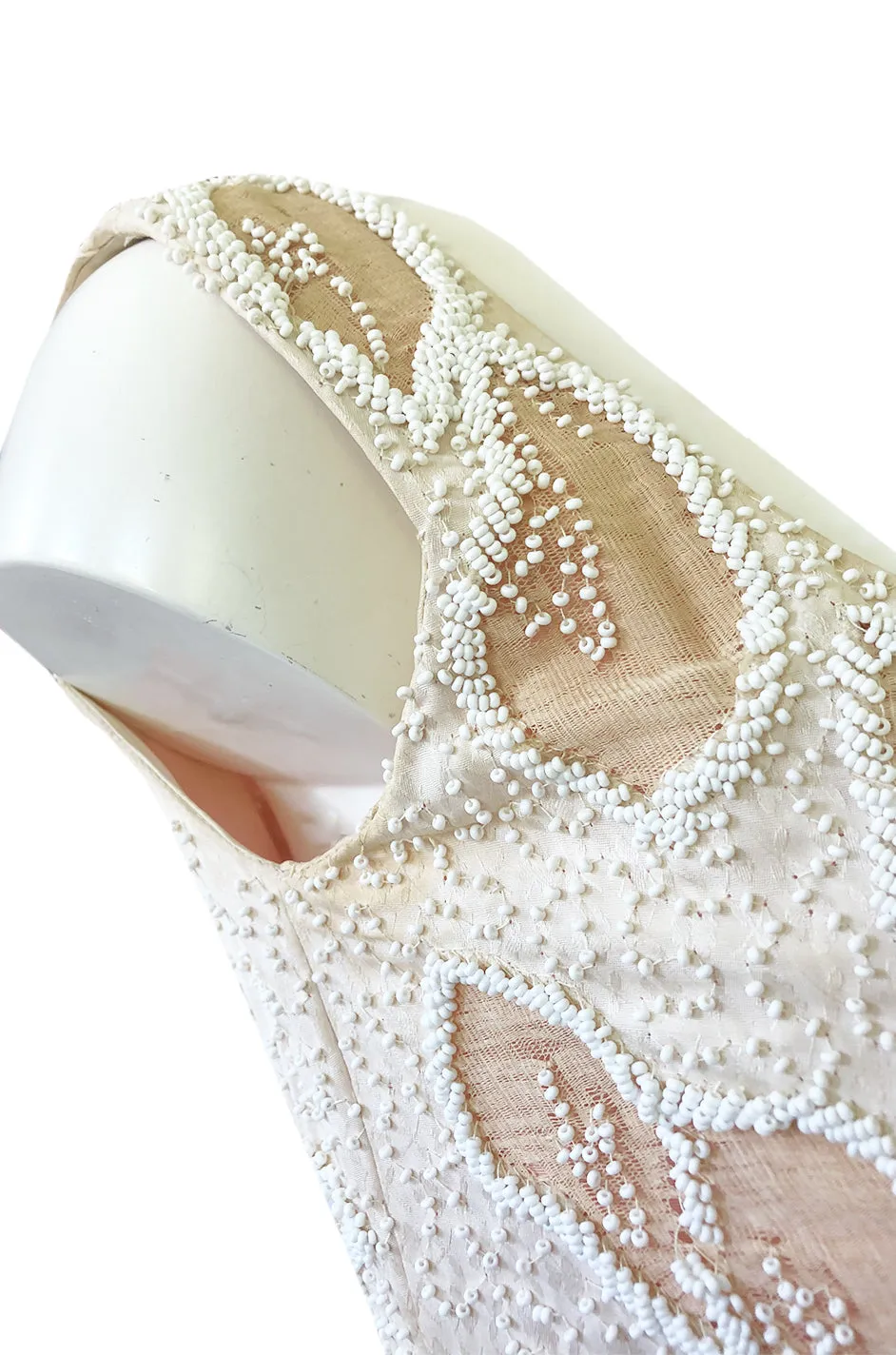 Incredible 1950s Harvey Berin Couture Densely Beaded Ivory Silk Dress
