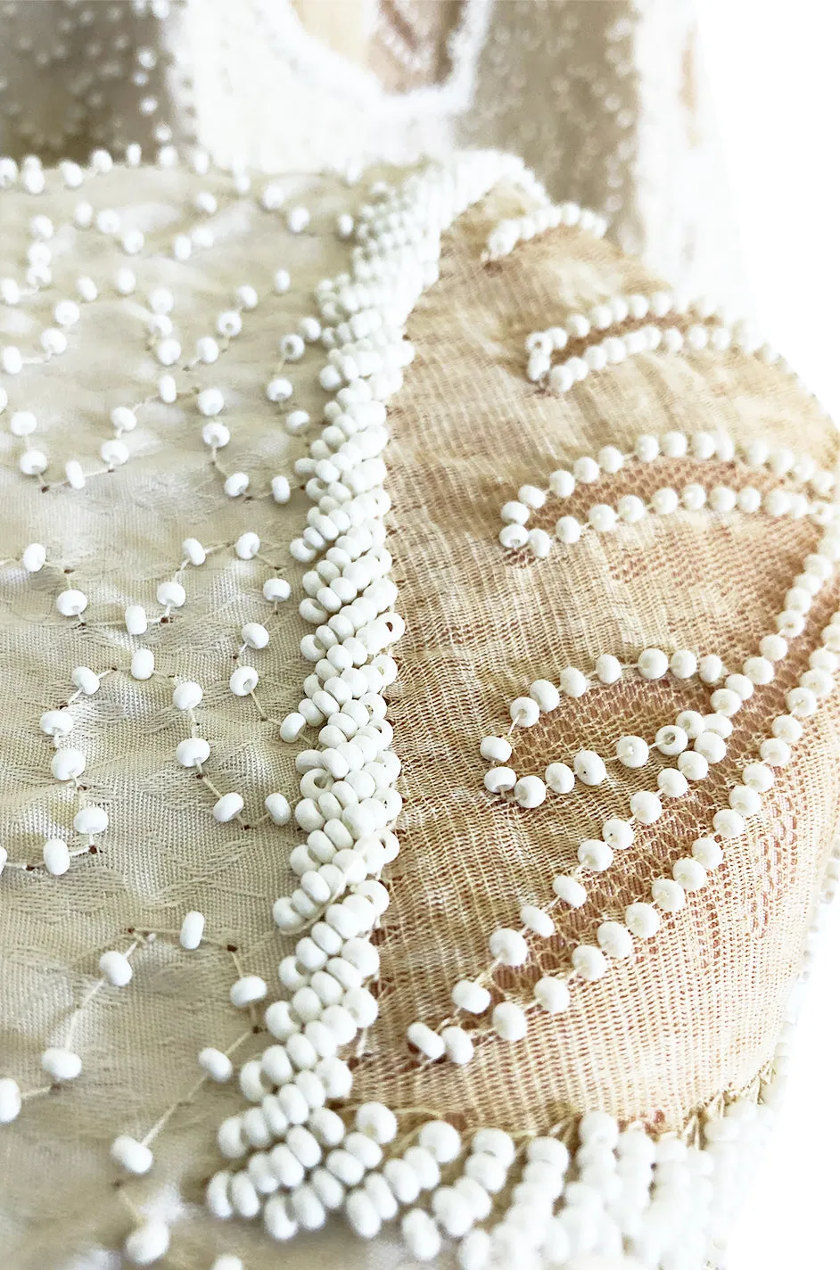 Incredible 1950s Harvey Berin Couture Densely Beaded Ivory Silk Dress