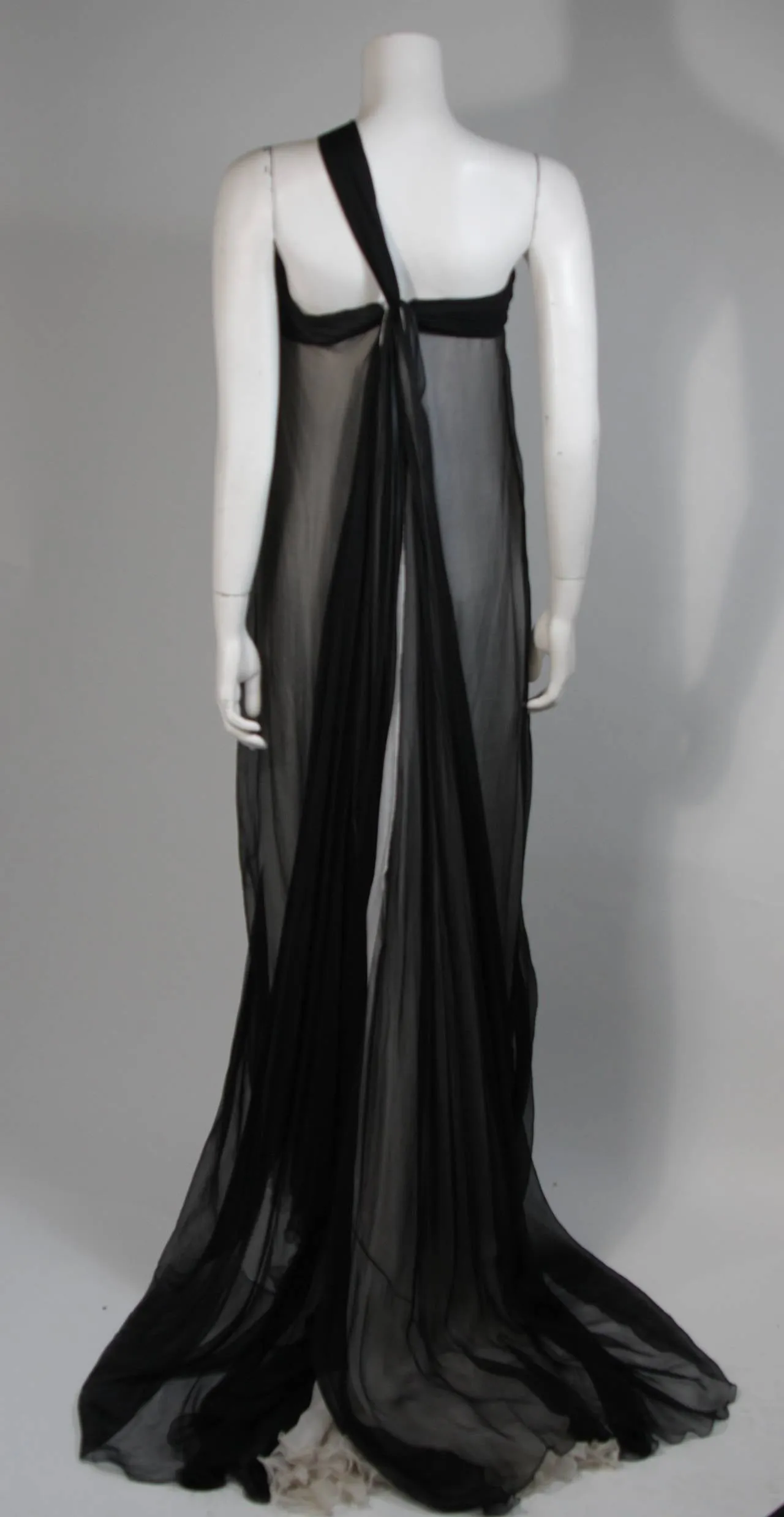 JACQUELINE DE RIBES Black and Ivory Silk Chiffon Gown