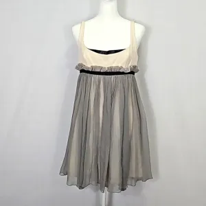 Jay Godfrey 100% Silk Overlay Cream and Gray Babydoll Mini Dress Size 8.