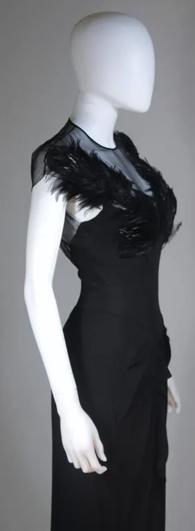 JEAN CAROL 1930s Feather Bust Gown and Sheer Bodice Size 2