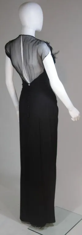 JEAN CAROL 1930s Feather Bust Gown and Sheer Bodice Size 2