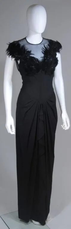 JEAN CAROL 1930s Feather Bust Gown and Sheer Bodice Size 2