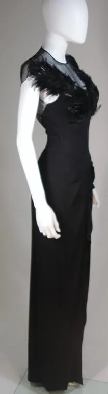 JEAN CAROL 1930s Feather Bust Gown and Sheer Bodice Size 2