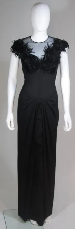 JEAN CAROL 1930s Feather Bust Gown and Sheer Bodice Size 2