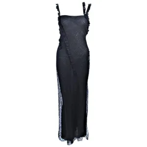 JOHN GALLIANO Black Silk Eyelet Lace Bias Gown Size 6