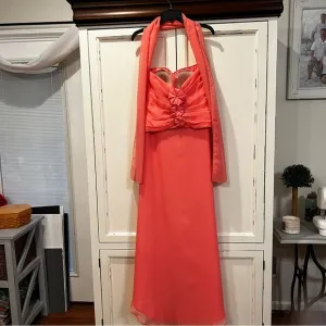 Jordan Peach Satin Rosette Long Evening Gown. Size 10.