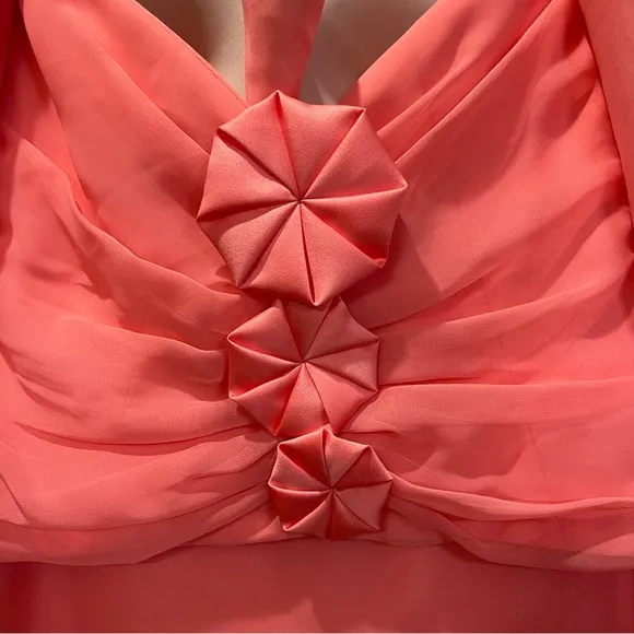 Jordan Peach Satin Rosette Long Evening Gown. Size 10.
