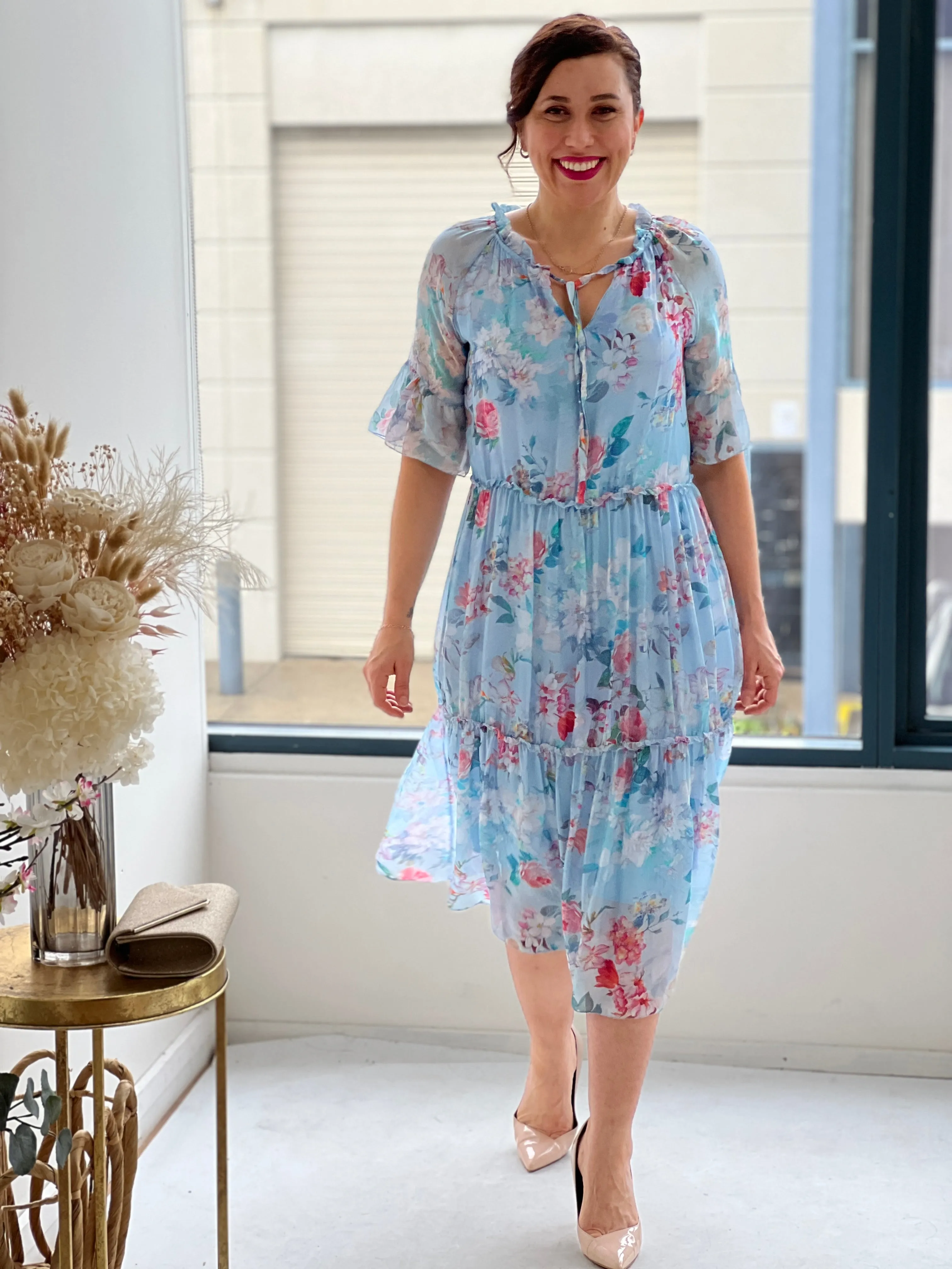 Jordan Sky Floral Silk Dress